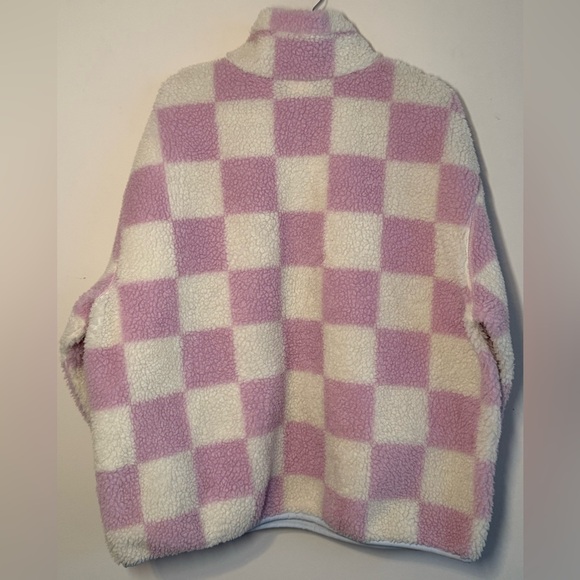 Levi's Pink and White Checkered Sherpa Pullover with Yellow Zip - Picture 5 of 9